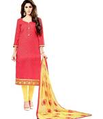 Peach Embroidered Cotton Unstitched Salwar