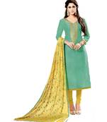 Green Embroidered Cotton Unstitched Salwar