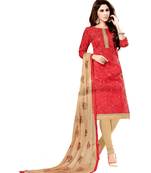 Red Embroidered Cotton Unstitched Salwar