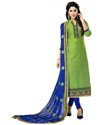Green Embroidered Cotton Silk Unstitched Salwar 1