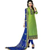 Green Embroidered Cotton Silk Unstitched Salwar