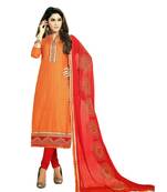 Orange Embroidered Cotton Silk Unstitched Salwar