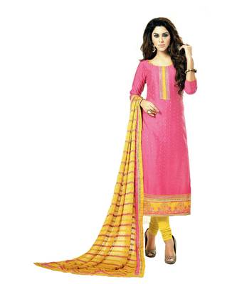 Pink Embroidered Cotton Silk Unstitched Salwar 1