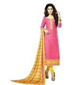 Pink Embroidered Cotton Silk Unstitched Salwar