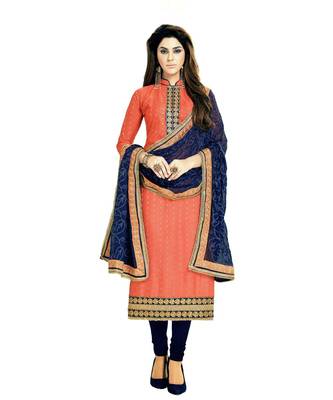 Peach Embroidered Cotton Silk Unstitched Salwar 1