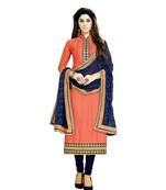Peach Embroidered Cotton Silk Unstitched Salwar