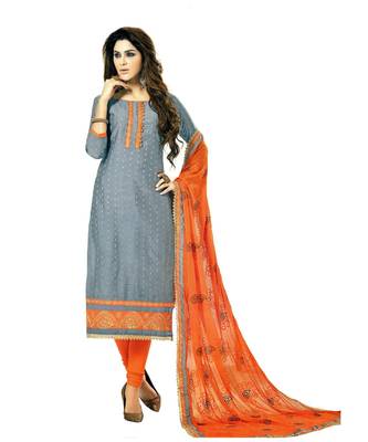 Grey Embroidered Cotton Silk Unstitched Salwar 1