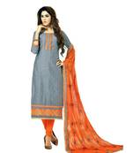 Grey Embroidered Cotton Silk Unstitched Salwar