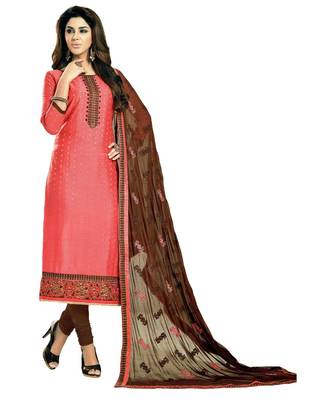 Peach Embroidered Cotton Silk Unstitched Salwar 1