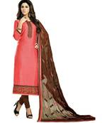 Peach Embroidered Cotton Silk Unstitched Salwar