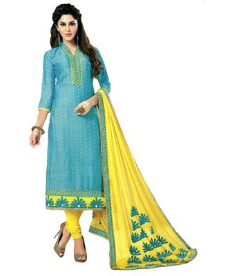 Blue Embroidered Cotton Silk Unstitched Salwar 1