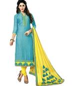Blue Embroidered Cotton Silk Unstitched Salwar