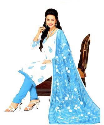 White Embroidered Cotton Unstitched Salwar 1