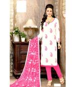 White Embroidered Cotton Unstitched Salwar