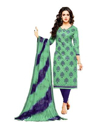 Green Embroidered Cotton Unstitched Salwar 1
