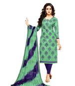 Green Embroidered Cotton Unstitched Salwar