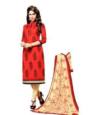 Red Embroidered Cotton Unstitched Salwar 1