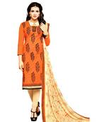 Orange Embroidered Cotton Unstitched Salwar