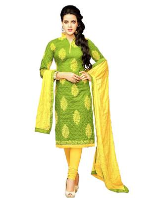 Green Embroidered Cotton Unstitched Salwar 1