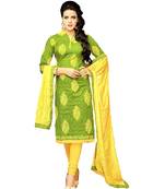 Green Embroidered Cotton Unstitched Salwar