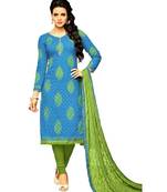 Blue Embroidered Cotton Unstitched Salwar