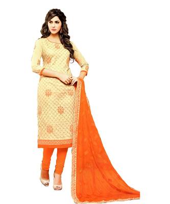 Cream Embroidered Cotton Unstitched Salwar 1