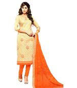Cream Embroidered Cotton Unstitched Salwar