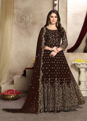 Brown embroidered georgette salwar 1