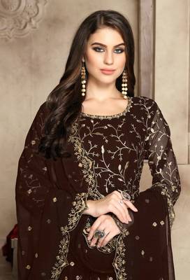 Brown embroidered georgette salwar 2