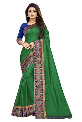 Green printed art silk saree with blouse 1