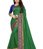 Green printed art silk saree with blouse