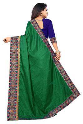 Green printed art silk saree with blouse 2