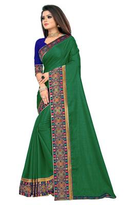 Green printed art silk saree with blouse 3