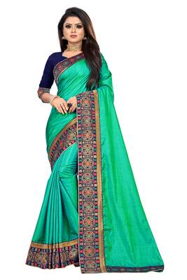 Light green printed art silk saree with blouse 1