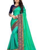 Light green printed art silk saree with blouse