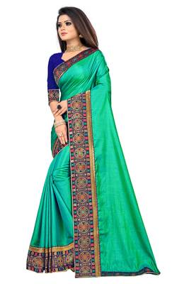 Light green printed art silk saree with blouse 3