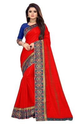 Red printed art silk saree with blouse 1