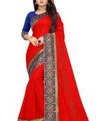 Red printed art silk saree with blouse
