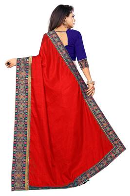 Red printed art silk saree with blouse 2