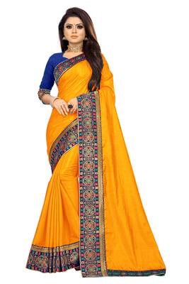 Yellow printed art silk saree with blouse 1