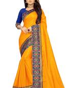 Yellow printed art silk saree with blouse