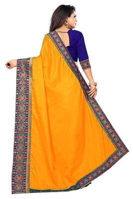 Yellow printed art silk saree with blouse 2