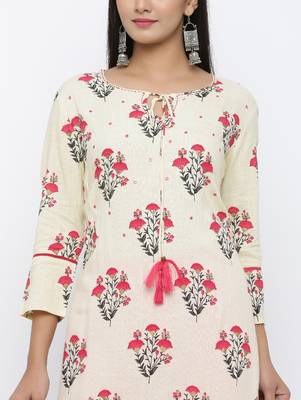 Women's  White Rayon Mughal Print Mirror Work Straight Kurta with Palazzo Set 4