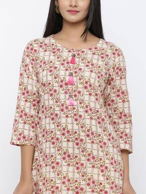 Women's  Beige Cotton Cambric Self Design Straight Kurta with Palazzo Set 4