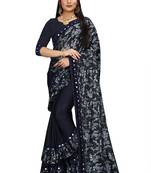 Dark blue printed lycra saree with blouse