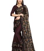 Brown printed lycra saree with blouse