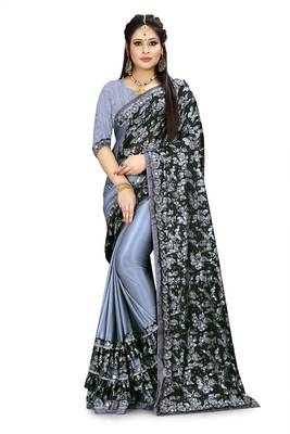 Grey printed lycra saree with blouse 1