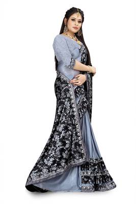 Grey printed lycra saree with blouse 2