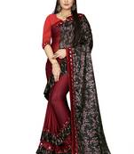 Maroon printed lycra saree with blouse
