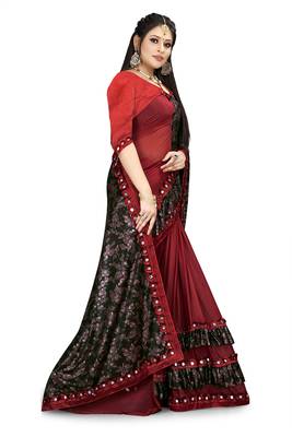 Maroon printed lycra saree with blouse 2